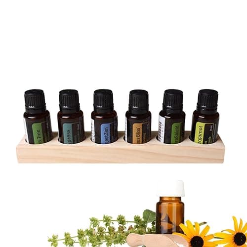 RoseFlower 6 Slots Wooden Essential Oil Organizer, Nail Polish Shelf, Durable wood Makeup Display Stand, Makeup Storage Rack for Tabletop Essential Oils Perfume Rack for 5/10/15/20ml Bottles - Image 1