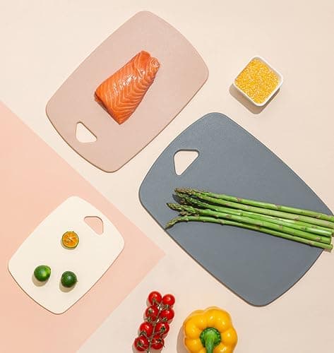 Cutting Boards for Kitchen,Plastic Cutting Board Set of 3, Thick Chopping Boards for Meat, Veggies, Fruits, with Easy Grip Handle,Dishwasher Safe (Pink, 3Pcs) thumbnail 9