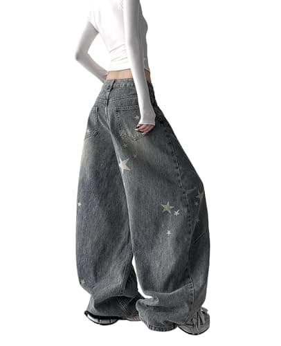 BeRamg Baggy Jeans Women Girls Star Printed Barrel Jeans Low Rise Cute Grunge Denim Pants Emo Clothes thumbnail 5