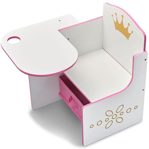 Delta Children Princess Crown Chair Desk with Storage Bin - Ideal for Arts & Crafts, Snack Time, Homeschooling, Homework & More - Greenguard Gold Certified, White/Pink thumbnail 3