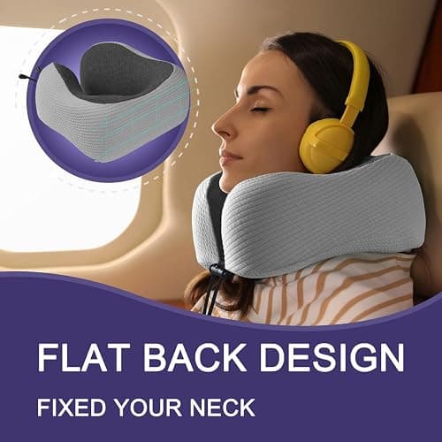 napfun Neck Pillow for Traveling, Upgraded Travel Neck Pillow for Airplane 100% Pure Memory Foam Travel Pillow for Flight Headrest Sleep, Portable Plane Accessories, Striped Light Grey Set thumbnail 5