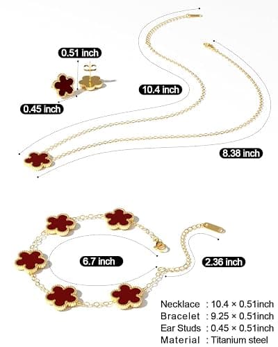 AICase Clover Jewelry Set,18K Gold Plated Lucky Clover Bracelet,Four Leaf Clover Necklace and Clover Earrings Fashion Jewelry Sets Gifts for Women/Mon thumbnail 3