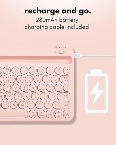 Macally Bluetooth Keyboard for iPad | Wireless Keyboard for Tablet, iPhone (Multi-Device, Built-in Stand, Rechargeable) Easy to Use and Cute Portable thumbnail 6