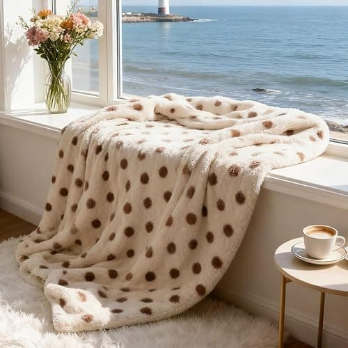 Soft Plush Throw Blanket with Polka Dots, Luxury Faux Fur,Doule Side, Multiple Colors Available,Gift for Women (Khaki and Brown, Twin(63" x 79")) thumbnail 2