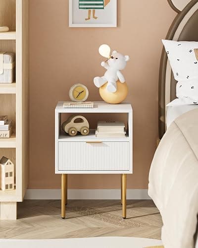 AEPOALUA Nightstand,Morden Bedside Table with Gold Frame,Small White Night Stand,End Table,Bedside Furniture,Side Table with Drawer and Shelf for Bedroom,Living Room (1Drawer, White) thumbnail 9