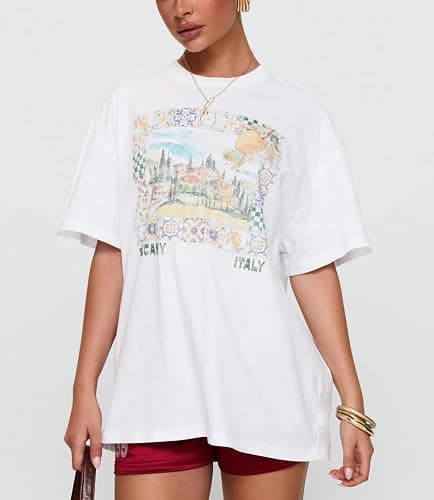 Women Oversized Tops Y2k Cute Loose Short Sleeve Fruit Floral Graphic T Shirt Vintage Beach Coastal Summer Baggy Tee thumbnail 2