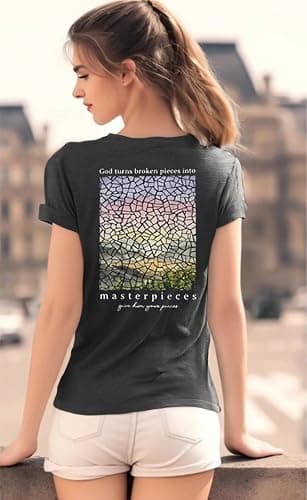 Women's Christian Bible Verse Graphic T Shirts Vintage Jesus Faith Pray Cross Print Tees Crewneck 2 Sided Tops thumbnail 4