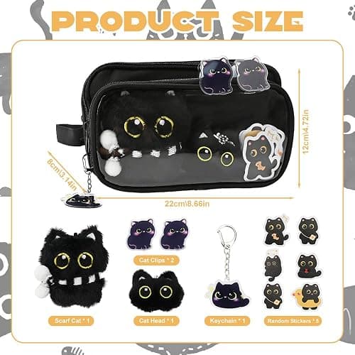 Black Cat Pencil Case,Large Capacity Detachable Multi-Layer Pouch with Zipper,Kawaii Stationery Organiser for School,Office,Kids & Teens,Cute Cats Theme Stationery Gifts for Girls & Boys (Black Cat) thumbnail 3