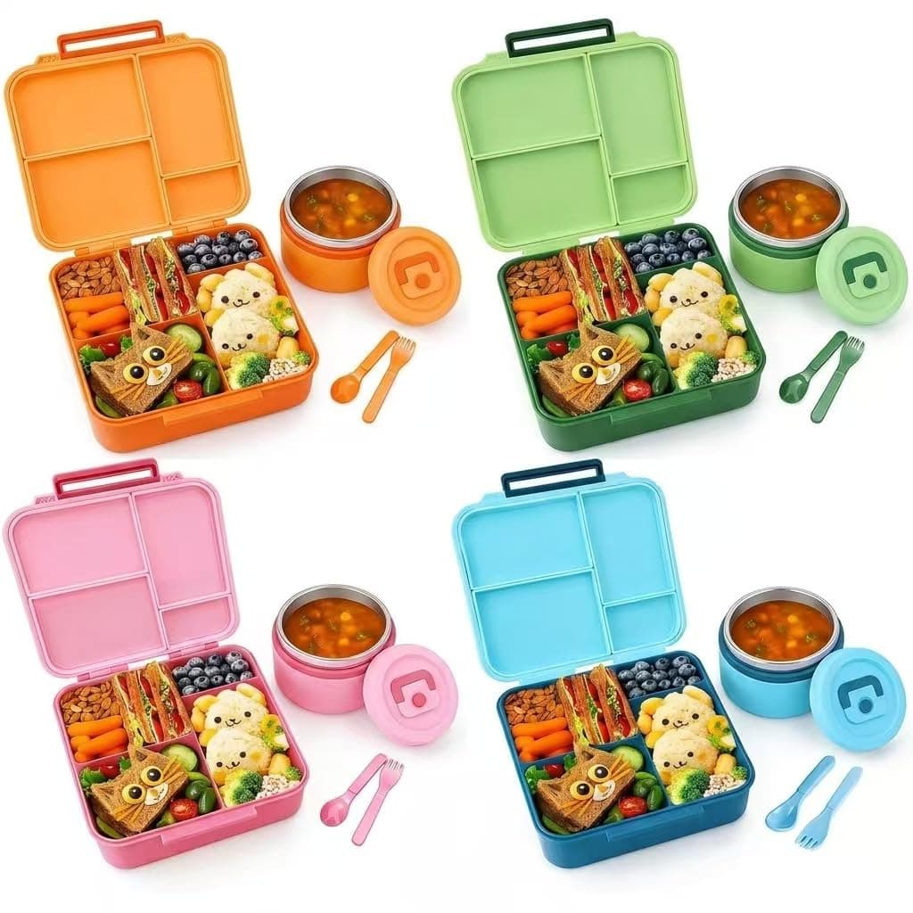 Kids Lunch Box - Insulated Bento Box with Stainless Steel Thermos & Leak-Proof Containers for School, Travel, and Outdoor | 300ml Food Jar & Square Container (Blue) thumbnail 7