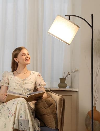 Ambimall Floor Lamps for Living Room with 3 Color Temperatures LED Bulb, Standing Lamp Tall with Adjustable Beige Shade, Tall Lamps for Bedroom Office Classroom Dorm Room Apartment, 9W Bulb Included - Beige - 60.6 Inches thumbnail 5