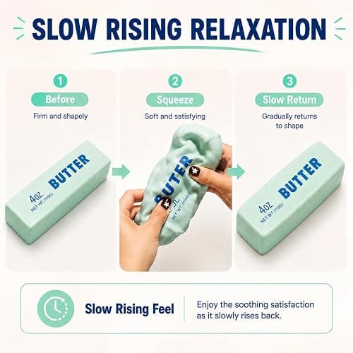 Premium Crunchy Butter Squishy Toy, Realistic Butter Stress Ball with Satisfying ASMR Crunch Sound, Bead Filled Slow Rising Sensory Fidget Toys, Anxiety Relief Gift for Office Home (Mint Green) thumbnail 8