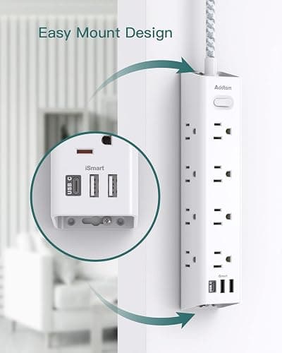 Surge Protector Power Strip - 10 FT Extension Cord, Power Strip with 12 Widely AC Outlet 3 USB, Flat Plug, Wall Mount Overload Protection, 1050J, Desk Charging Station for Home Office, ETL Listed thumbnail 5