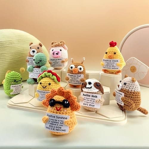 Narottl Handmade Crochet Emotional Support Plush Blind Box Mini Positive Animal Dolls with Inspirational Card, Motivational Sticker & Hook, Hanging & Desktop Gifts for Friend, Coworker & Teacher thumbnail 9