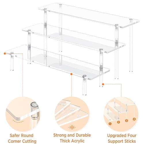 3 Tier Acrylic Display Risers, Large Perfume Organizer Stand, Clear Cupcake Stand Holder, Display Shelves for Figurines, Dessert Shelf for Party, Risers Display Stand for Decoration (1 Pack) thumbnail 4