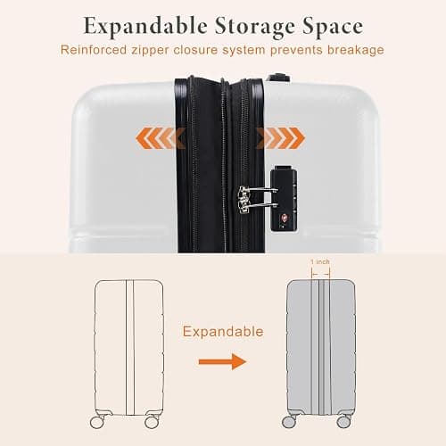 Sweetcrispy Carry on Luggage, Hard Shell ABS Suitcase with Double Spinner Wheels, Lightweight Expandable Rolling Suit Case with TSA Lock, 28 Inch Cream White thumbnail 7