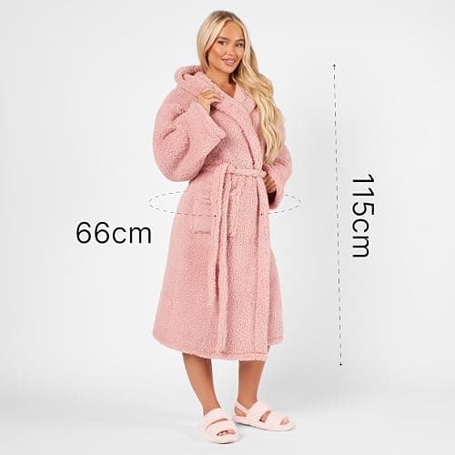 OHS Womens Dressing Gowns Teddy Fleece, Warm Cosy Fluffy Dressing Gown Bathrobes Women Hooded Luxury Oversized Ladies Mens Dressing Gown, One Size thumbnail 8