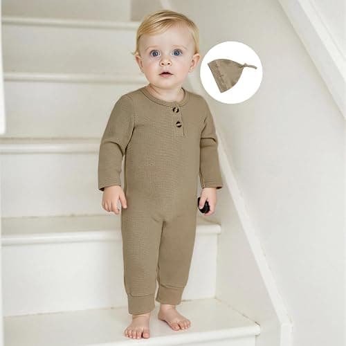 Newborn Knit Romper Hat 2 Pieces Button Up Footed Jumpsuit Baby Boy Clothes Photography Coming Home Outfit thumbnail 2