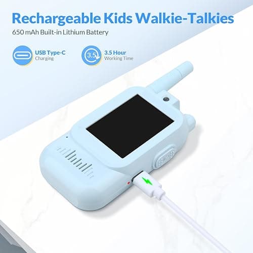 Mafiti Toys for 3 4 5 6 7 8 Year Old Boys Girls Mini Video Walkie Talkies for Kids 2 Pack Rechargeable 1000 Feet Range Birthday Indoor Outdoor (Blue+Blue) thumbnail 5