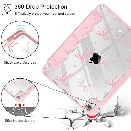 Tuiklol Case for iPad 11 inch (A16 Chip) 2025 11th Gen/iPad 10.9 inch 2022 10th Gen, Buit in Pencil Holder with Shockproof Cover Clear Transparent Back Shell Auto Wake/Sleep,Pink Bows thumbnail 5