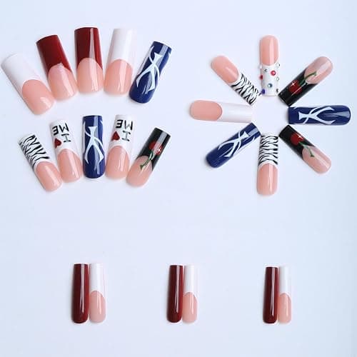 Auroriel 24 Stück Y2K Cherry Press on Nails Lange Kurze Quadratische Fake Nägel Französische Spitze 3D Handmade Full Cover Acrylic Nails für Frauen DIY Party Reusable thumbnail 4