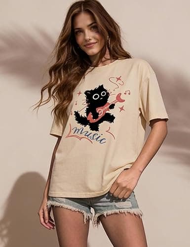 Women's Grunge Shirts Oversized Graphic Tees Cat Emo Harajuku Tee Tops | Y2K Clothes, Cotton, baggy shirts, Summer, Streetwear,grunge clothes,emo clothes,cat shirt thumbnail 3