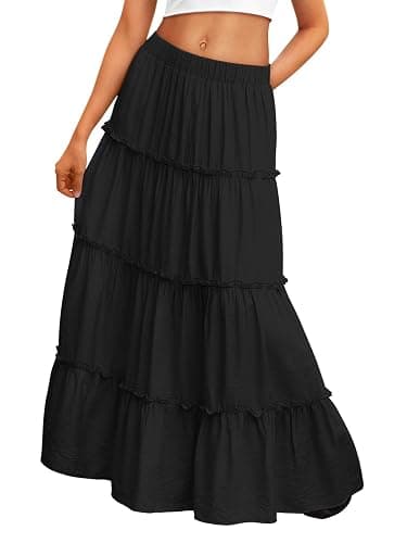 Trendy Queen Vacation Outfits Long Skirts for Women Boho Maxi Skirt Elastic High Waist Dress with Pockets Fashion - Image 1