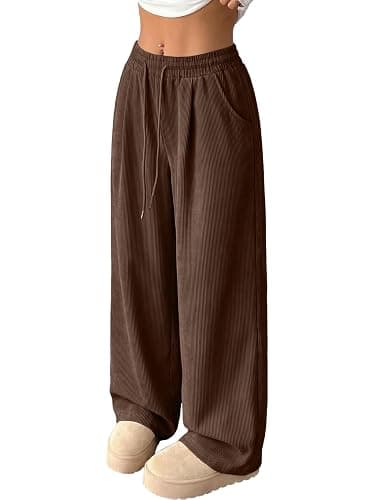Astylish Women's Corduroy Elastic High Waisted Wide Leg Pants | Straight Leg, Casual Loose, Cozy, Trendy Office Trousers - Image 1