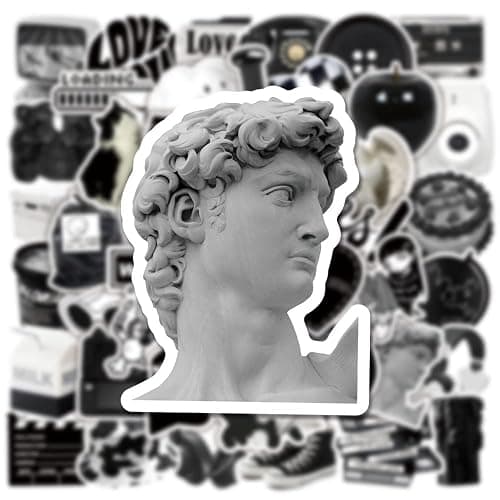 Pigbit 50Pcs Vintage Black White Stickers,Vinyl Cute Aesthetic Retro Y2K Stickers for Water Bottles Laptops Scrapbooking thumbnail 3