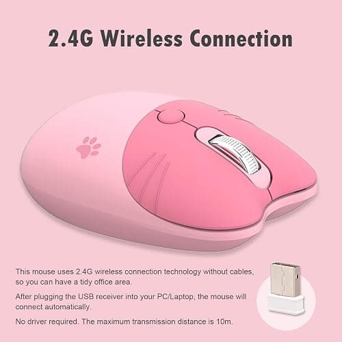 Lomiluskr Cute Cat Wireless Mouse, Lightweight Soundless Mice, 2.4G Wireless Mice, Candy Colors, Kawaii Mouse for Girls and Kids (Pink) thumbnail 4