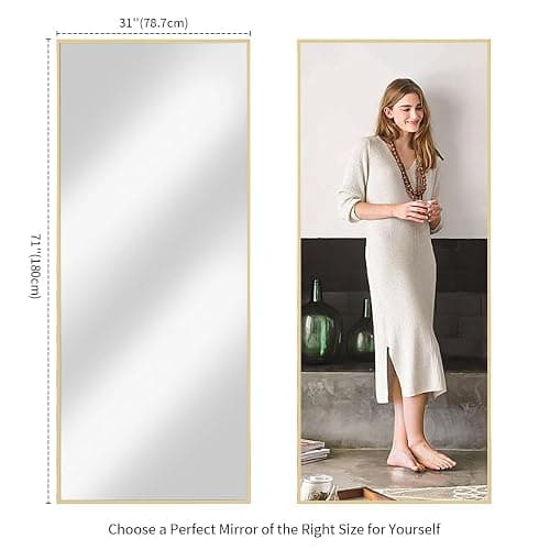 Koonmi 71"x30" Floor Mirror Full Length, Bedroom Floor Body Mirror with Stand, Large Gold Mirror, Leaning, Standing or Hanging Horizontally/Vertically thumbnail 2