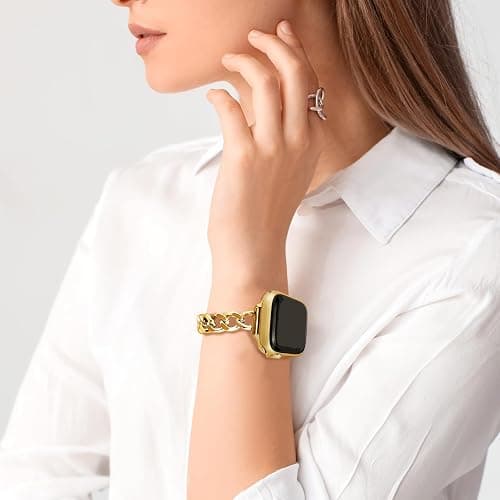 Newlibery Slim Gold Band for Women Feminine Elegant Compatible with Apple Watch 38mm 40mm 41mm 42mm (S10/11) Adjustable Metal Strap Dressy Chain Bracelet for iWatch Series 11/10/9/8/7/6/5/4/SE/3/2/1 thumbnail 4