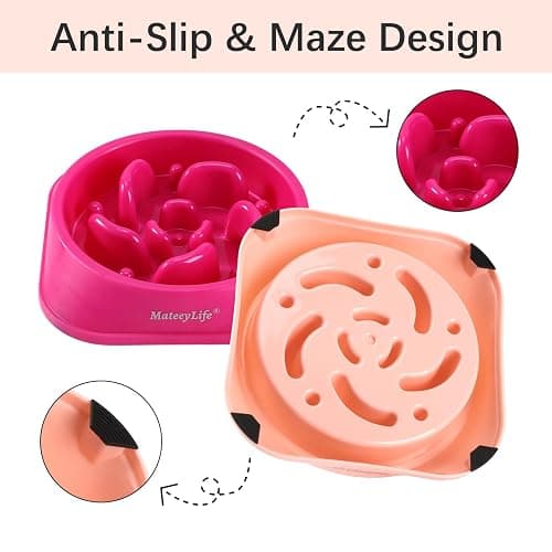 MateeyLife Slow Feeder Dog Bowls 2PCS, Anti-Choking Puzzle Dog Food Bowls, Anti-Slip Interactive Feeding Slow Down Eating, Bloat Stop Maze Dishes for Medium Breeds Pink&Purple thumbnail 4