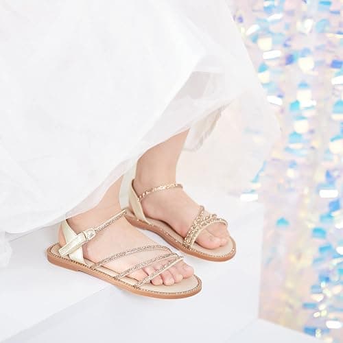 PHIRAMIN Toddler Girl Sandals - Flower Girl Dress Shoes Open Toe Little Kid Summer Flats thumbnail 2