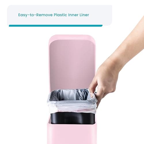 Home Zone Living 1.3 Gallon Bathroom Trash Can with a Lid, Stainless Steel Wastebasket with Slim Shape and Step Pedal for Home and Office, 5 Liter Capacity, Pink - Pink thumbnail 2