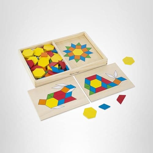 Melissa & Doug Pattern Blocks and Boards with 120 Multi-Colored Wooden Shape Tiles, 5 Double-Sided Puzzle Boards, Tangram Puzzles, Montessori Toys for Girls & Boys thumbnail 10