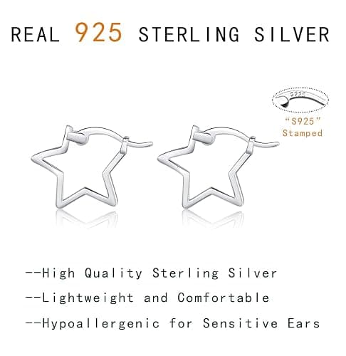 Reffeer Solid 925 Sterling Silver Minimalist Star Hoop Earrings for Women Teens Star Huggie Earrings Hoop thumbnail 7