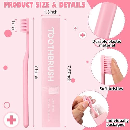 FoldTier 12 Pcs Pink Toothbrush Extra Soft Toothbrush Intensive Clean Tooth Brush for Adult Deep Clean Tooth Brush Individually Wrapped Gentle Bristle for Home Hotel Travel(Classic,Pink) thumbnail 2