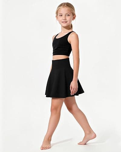KAKU NANAU Girls‘ Black High-Waisted Skort with Pockets Tennis Skirt 7-14 Years,Elasticated School Skirt with Built-in Shorts Summer Sports & PE thumbnail 6