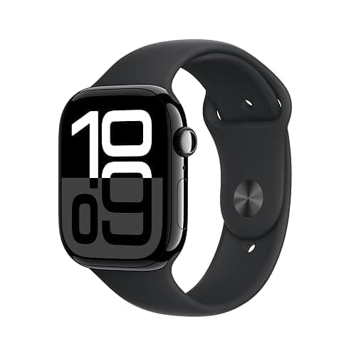 Apple Watch Series 10 [GPS 46mm case] Smartwatch with Jet Black Aluminum Case with Black Sport Band - M/L. Fitness Tracker, ECG App, Always-On Retina Display, Water Resistant - Image 1