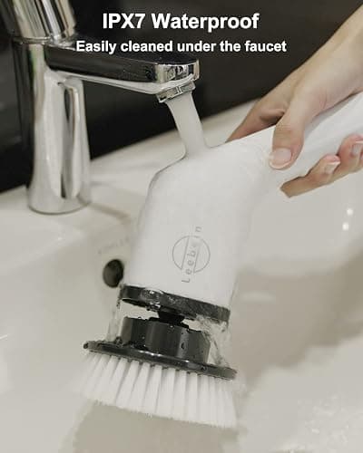 Leebein Electric Spin Scrubber, Cordless Cleaning Brush with 8 Replaceable Brush Heads, Tub and Floor Tile 360 Power Scrubber Dual Speed with Adjustable & Detachable Handle for Bathroom Kitchen Car thumbnail 7