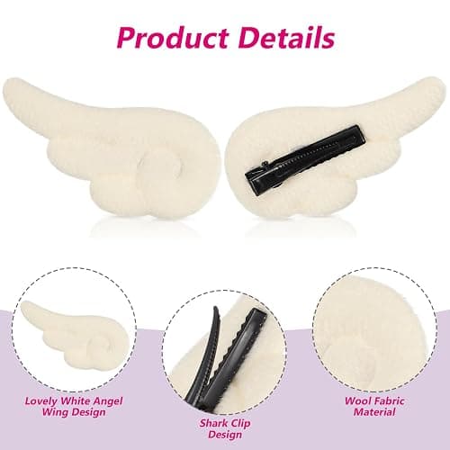 Beaupretty Angel Wings Hair Clips, Cartoon Hair Clips Cute Adorable Hair Barrettes Plush Non Slip Hair Clamps Barrettes for Girls and Women (White) thumbnail 3