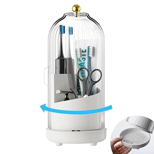 Toothbrush Holders with Cover, Rotating Toothbrush Holder, with Dustproof Transparent Cover and Drainage, Multi-Purpose Storage for Bathrooms, Makeup Brushes, for Students, Office & Vanity Use - Image 1