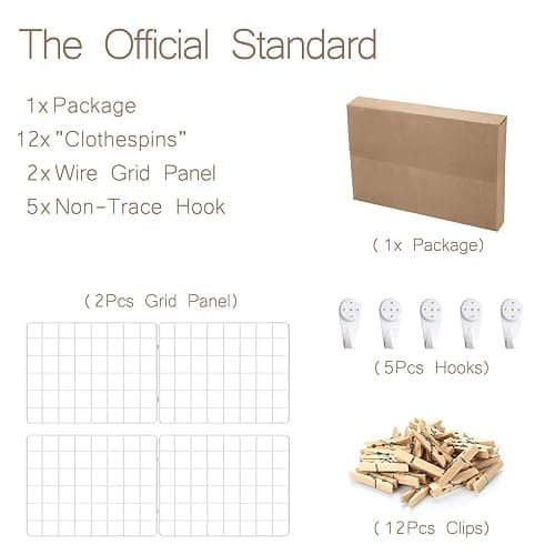 Kakivan Wire Wall Grid Panel for Photo Display, DIY White Iron Picture Frames Collage for Hanging Wall Decor, Foldable Multi Pictures Organizer with 12 Clips, 31'' X 24'' Inch. (2 Pack) thumbnail 7