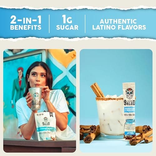 Salud 2-in-1 Hydration Packets + Immunity Electrolytes Powder, Horchata - Agua Fresca Drink Mix, Elderberry, Dairy & Soy Free, Non-GMO, Gluten Free, Vegan, Low Calorie, 1g Sugar (15 Servings) thumbnail 2