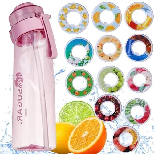Sports Air scent Water Bottle Set 650 ML | with 12 Fruit scent Flavor pods & straw | flavored bottle in Pink，for kids, boys, girls | no calories, sugar-free - Image 1