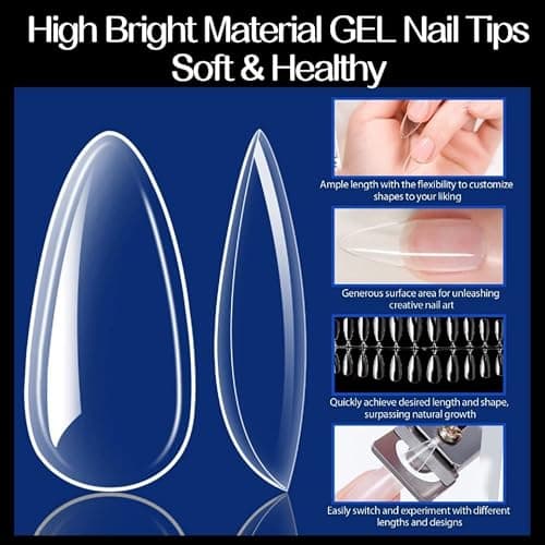 UNA GELLA Almond Fake Gel Nail Tips, 216pcs Medium Almond Pre Shaped Nails Tips for Long-Lasting Acrylic Nails, Perfect for DIY At Home French Style Nail Salon 12 Sizes thumbnail 9