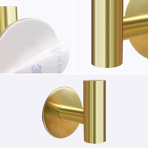 Augegel Adhesive Towel Hooks, Brushed Gold SUS 304 Stainless Steel, Coat Robe Sticky Hooks for Bathroom Wall Stick On (Brushed Gold, 4 Pcs) thumbnail 3