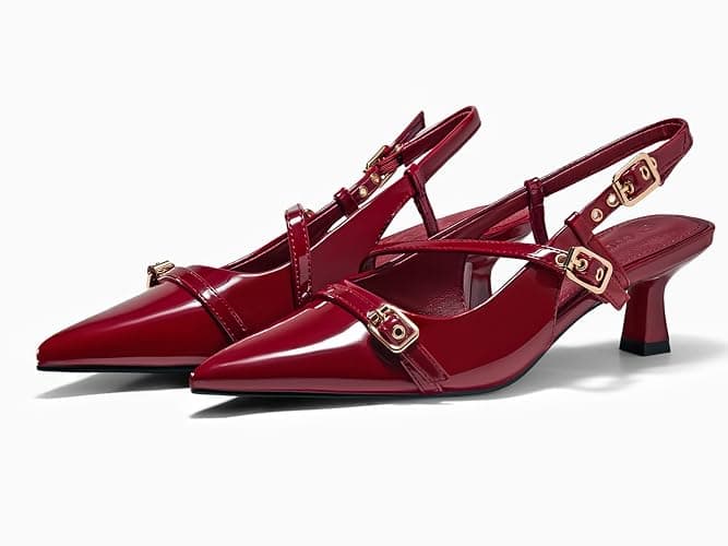 Coutgo Womens Slingback Kitten Heels Low Heel Closed Pointed Toe Pumps Buckle Strap Heeled Sandals Shoes thumbnail 3