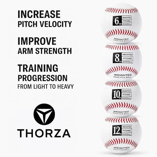 Thorza Weighted Baseballs for Pitching & Throwing Training - Velocity Building Balls for Hitting Practice & Strength Development - Youth to Pro, (6,8,10 and 12 Oz) - Set of 4 (9" Balls) thumbnail 3