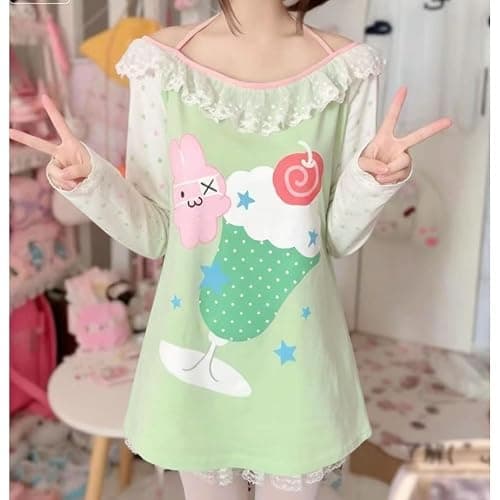 Y2k Aesthetic Detachable Sleeve T-Shirt Women Kawaii Cat Girl Anime Print Cute Sweatshirts Fairycore Streetwear thumbnail 2